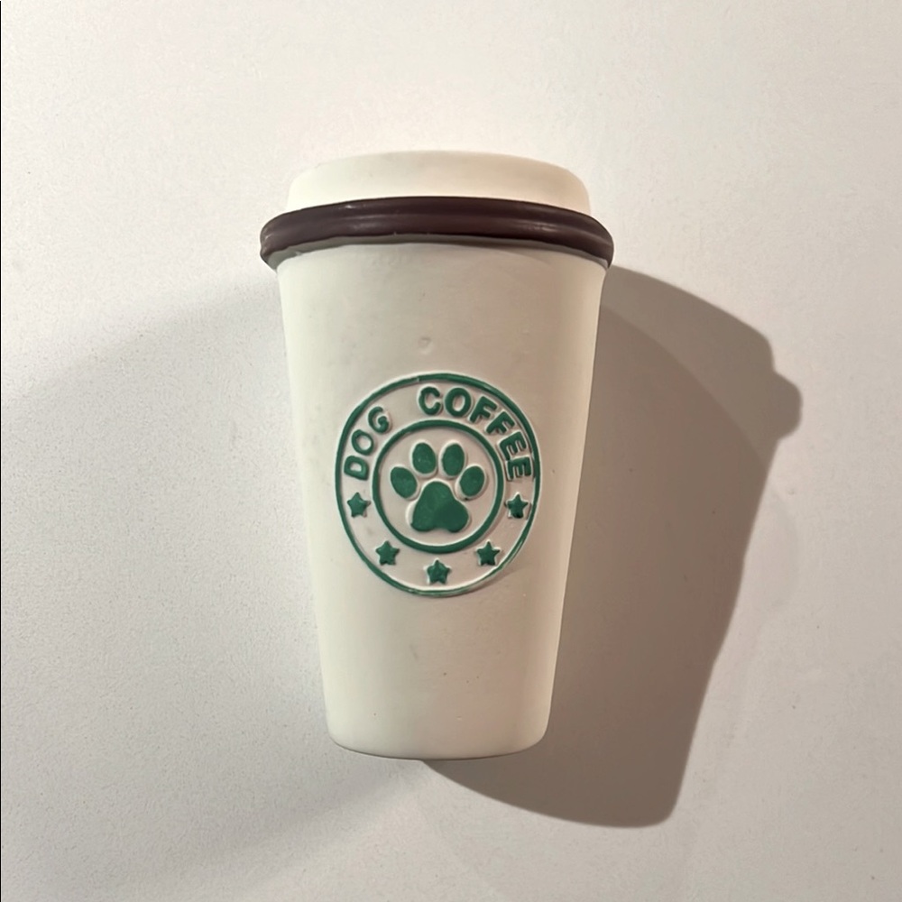 Dog Coffee Cup Squeaky Toy - White and Green